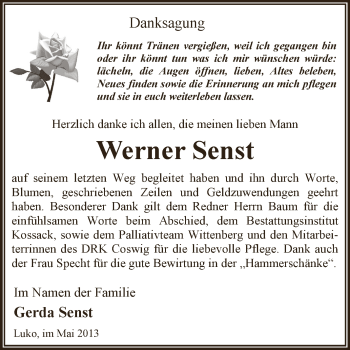 Traueranzeige von Werner Senst von WVG - Wochenspiegel Dessau / Köthen