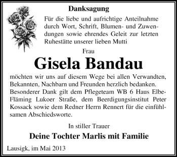 Traueranzeige von Gisela Bandau von Super Sonntag Dessau / Köthen