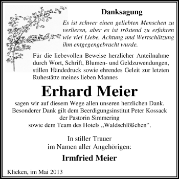 Traueranzeige von Erhard Meier von Super Sonntag Dessau / Köthen