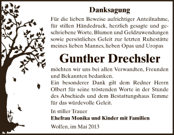 Traueranzeige von Gunther Drechsler von WVG - Wochenspiegel Bitterfeld