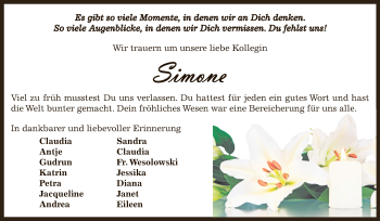 Traueranzeige von Simone  von Super Sonntag Bernburg