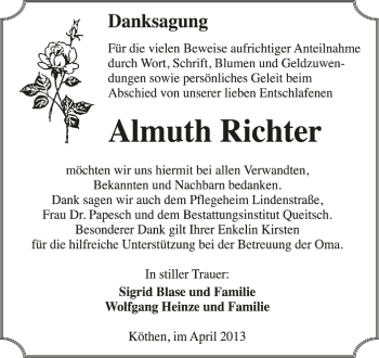 Traueranzeige von Almuth Richter von Mitteldeutsche Zeitung