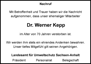 Traueranzeige von Werner Kepp von Mitteldeutsche Zeitung