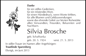 Traueranzeige von Silvia Brosche von Mitteldeutsche Zeitung Köthen