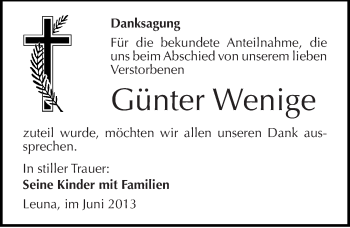 Traueranzeige von Günter Wenige von Mitteldeutsche Zeitung Merseburg/Querfurt