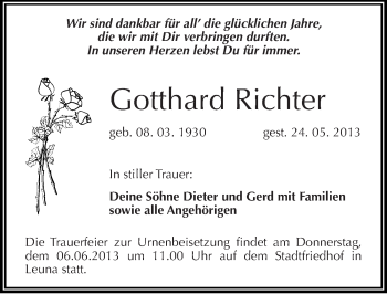 Traueranzeige von Gotthard Richter von Mitteldeutsche Zeitung Merseburg/Querfurt