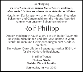 Traueranzeige von Rolf Philipp von Mitteldeutsche Zeitung Halle/Saalkreis