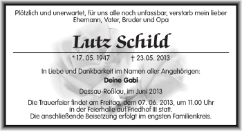 Traueranzeige von Lutz Schild von Mitteldeutsche Zeitung Dessau-Roßlau