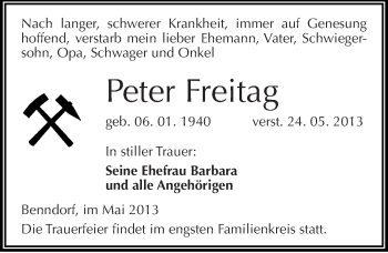 Traueranzeige von Peter Freitag von Mitteldeutsche Zeitung Aschersleben