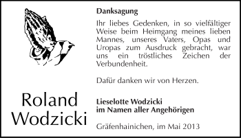 Traueranzeige von Roland Wodzicki von Mitteldeutsche Zeitung Wittenberg