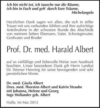 Traueranzeige von Harald Albert von Mitteldeutsche Zeitung Halle/Saalkreis