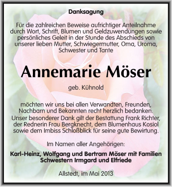 Traueranzeige von Annemarie Möser von Mitteldeutsche Zeitung Sangerhausen