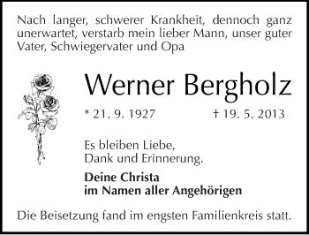 Traueranzeige von Werner Bergholz von Mitteldeutsche Zeitung Halle/Saalkreis