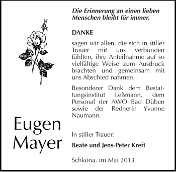 Traueranzeige von Eugen Mayer von Mitteldeutsche Zeitung Wittenberg