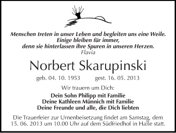 Traueranzeige von Norbert Skarupinski von Mitteldeutsche Zeitung Halle/Saalkreis