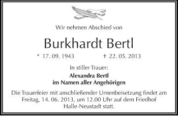 Traueranzeige von Burkhardt Bertl von Mitteldeutsche Zeitung Halle/Saalkreis