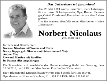 Traueranzeige von Norbert Nicolaus von Mitteldeutsche Zeitung