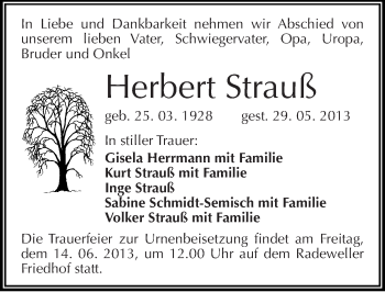 Traueranzeige von Herbert Strauß von Mitteldeutsche Zeitung Halle/Saalkreis