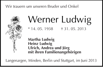 Traueranzeige von Werner Ludwig von Mitteldeutsche Zeitung