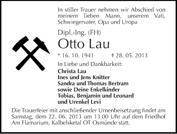 Traueranzeige von Otto Lau von Mitteldeutsche Zeitung Halle/Saalkreis