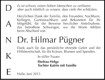 Traueranzeige von Hilmar Pügner von Mitteldeutsche Zeitung Halle/Saalkreis