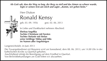 Traueranzeige von Ronald Kensy von Mitteldeutsche Zeitung Merseburg/Querfurt