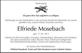 Traueranzeige von Elfriede Mosebach von Mitteldeutsche Zeitung Sangerhausen