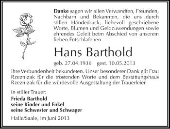 Traueranzeige von Hans Barthold von Mitteldeutsche Zeitung Aschersleben