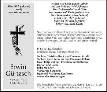 Traueranzeige von Erwin Gürtzsch von Mitteldeutsche Zeitung Merseburg/Querfurt