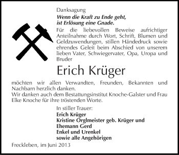 Traueranzeige von Erich Krüger von Mitteldeutsche Zeitung Aschersleben