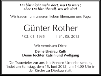 Traueranzeige von Günter Rother von Mitteldeutsche Zeitung Halle/Saalkreis