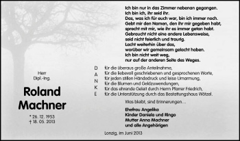Traueranzeige von Roland Machner von Mitteldeutsche Zeitung Zeitz