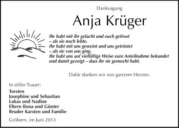 Traueranzeige von Anja Krüger von Mitteldeutsche Zeitung