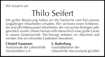 Traueranzeige von Thilo Seifert von Mitteldeutsche Zeitung Aschersleben