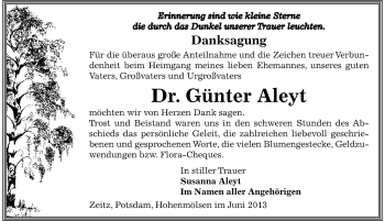 Traueranzeige von Günter Aleyt von Mitteldeutsche Zeitung Zeitz