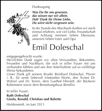 Traueranzeige von Emil Doleschal von Mitteldeutsche Zeitung Aschersleben
