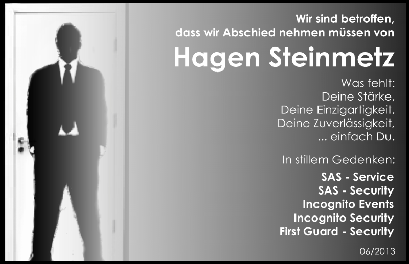  Traueranzeige für Hagen Steinmetz vom 08.06.2013 aus Mitteldeutsche Zeitung Quedlinburg