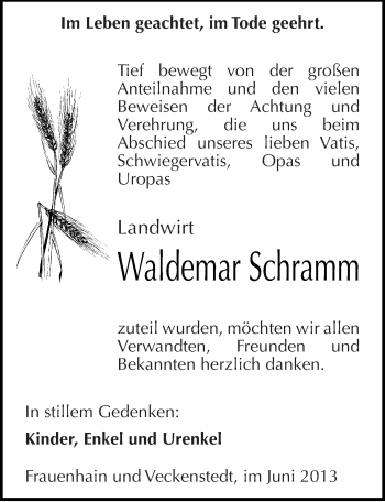 Traueranzeige von Waldemar Schramm von Mitteldeutsche Zeitung Zeitz