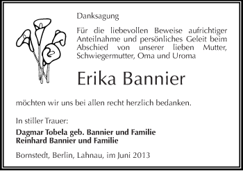 Traueranzeige von Erika Bannier von Mitteldeutsche Zeitung Aschersleben