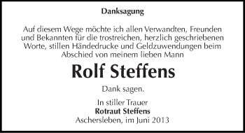 Traueranzeige von Rolf Steffens von Mitteldeutsche Zeitung Aschersleben