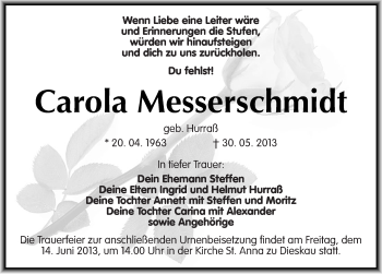 Traueranzeige von Carola Messerschmidt von Mitteldeutsche Zeitung Halle/Saalkreis