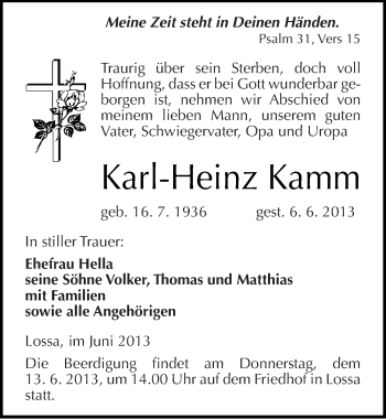Traueranzeige von Karl-Heinz Kamm von Mitteldeutsche Zeitung Naumburg/Nebra