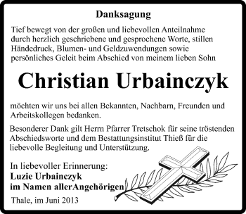 Traueranzeige von Christian Urbainczyk von Mitteldeutsche Zeitung Quedlinburg