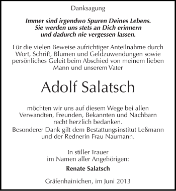 Traueranzeige von Adolf Salatsch von Mitteldeutsche Zeitung Wittenberg