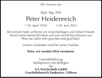 Traueranzeige von Peter Heidenreich von Mitteldeutsche Zeitung Halle/Saalkreis