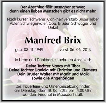 Traueranzeige von Manfred Brix von Mitteldeutsche Zeitung Köthen