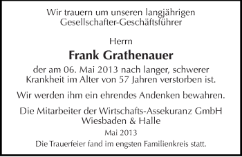 Traueranzeige von Frank Grathenauer von Mitteldeutsche Zeitung Halle/Saalkreis