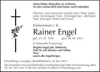 Traueranzeige von Rainer Engel von Mitteldeutsche Zeitung Naumburg/Nebra