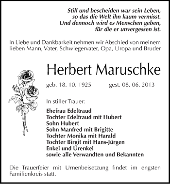Traueranzeige von Herbert Maruschke von Mitteldeutsche Zeitung Wittenberg