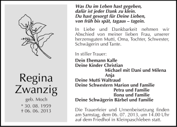 Traueranzeige von Regina Zwanzig von Mitteldeutsche Zeitung Köthen